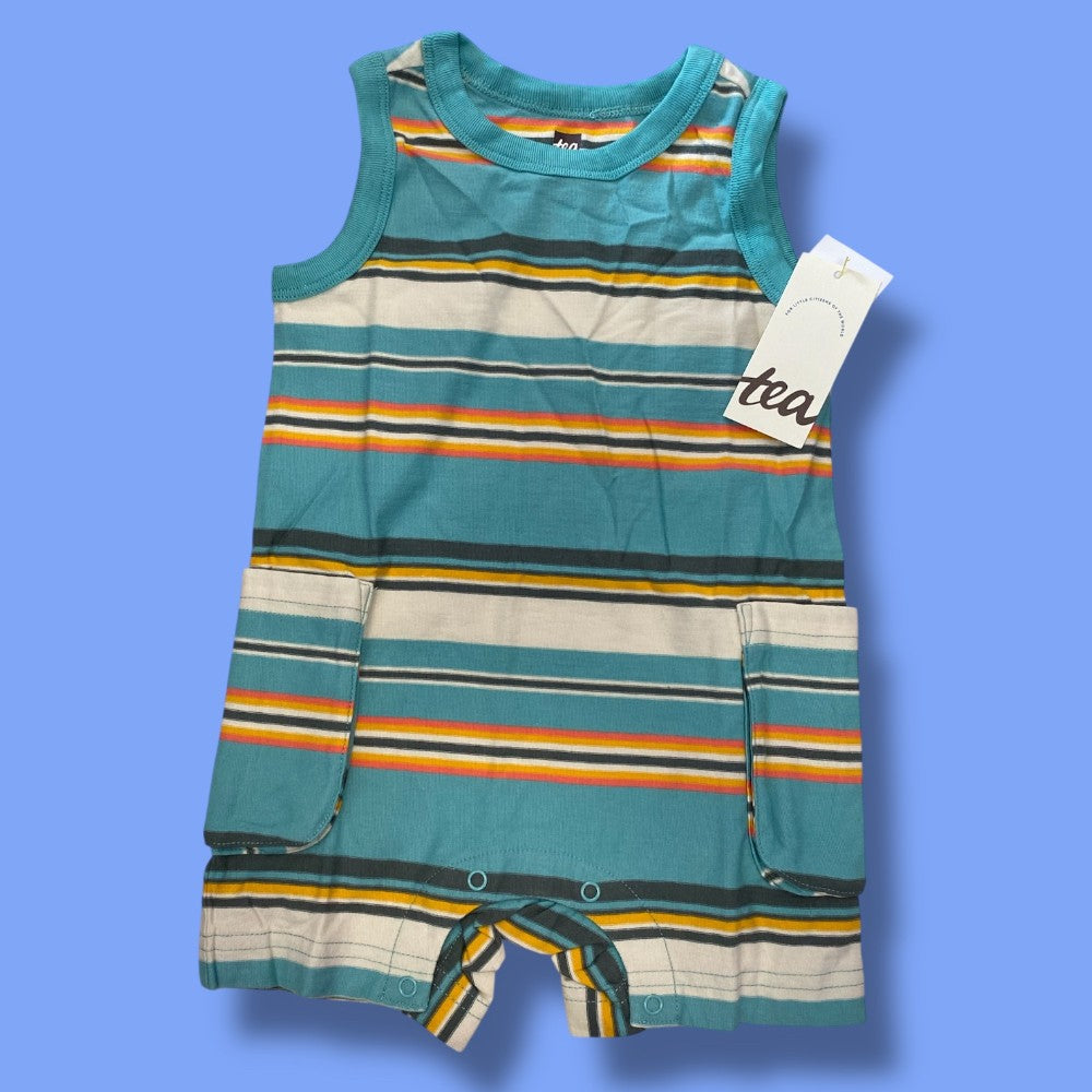 tea striped romper 9-12m NWT