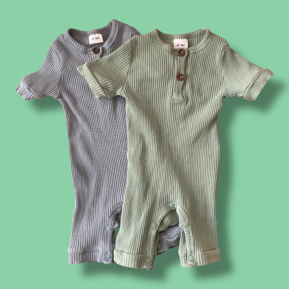 set of 2 ribbed rompers 0-3m