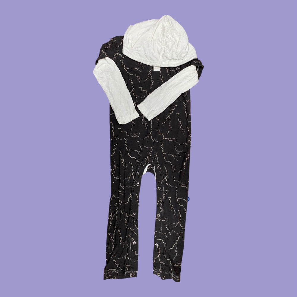 kickee pants black hooded romper 3y