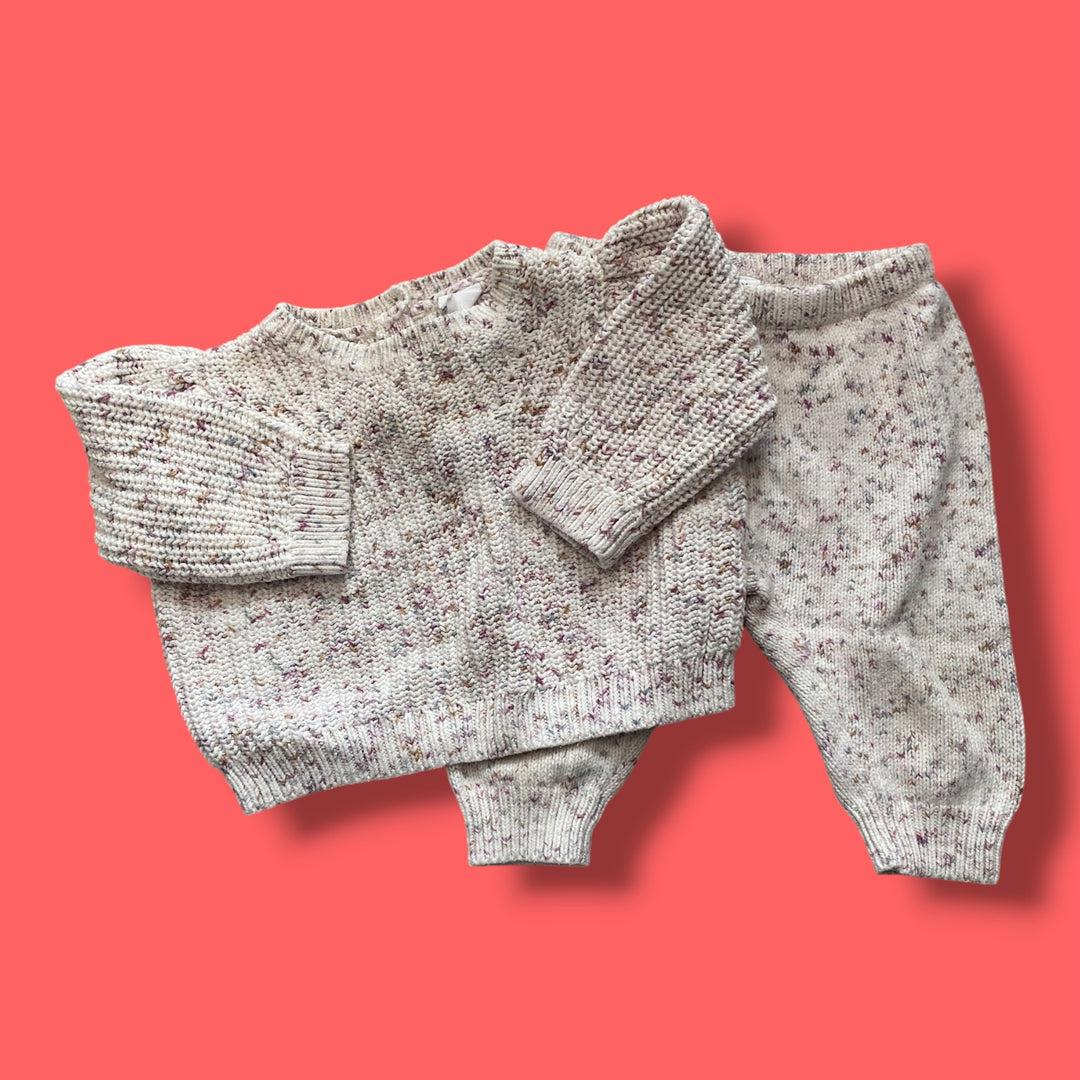 white Gap speckled knit set, 3-6m