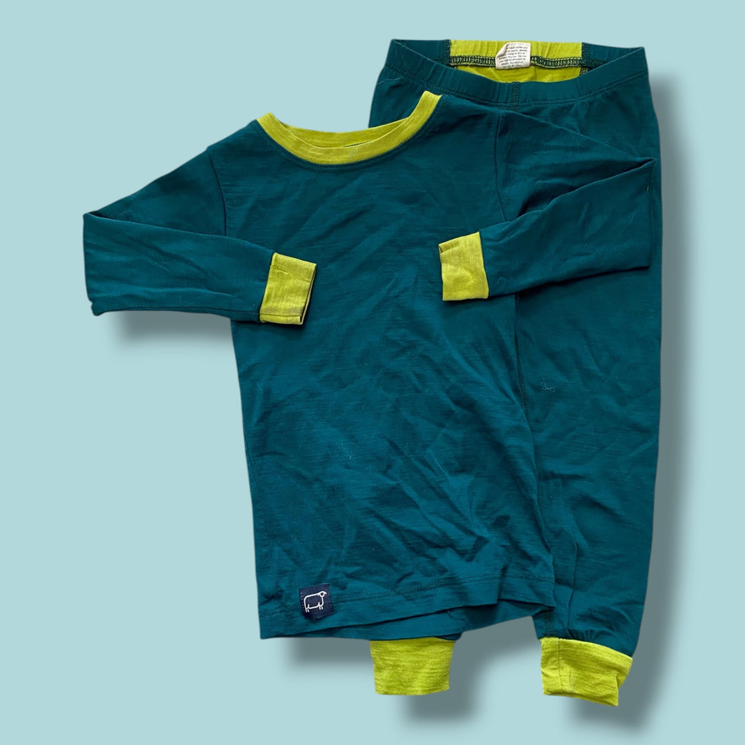 green wee woolies wool base layer set, 2Y
