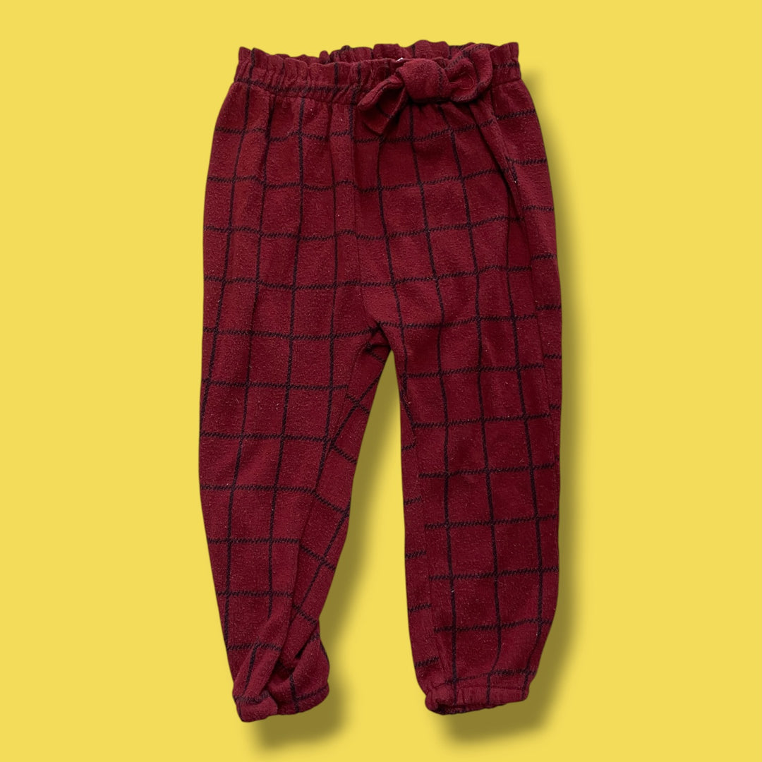 red Zara pilled plaid pant, 2-3Y
