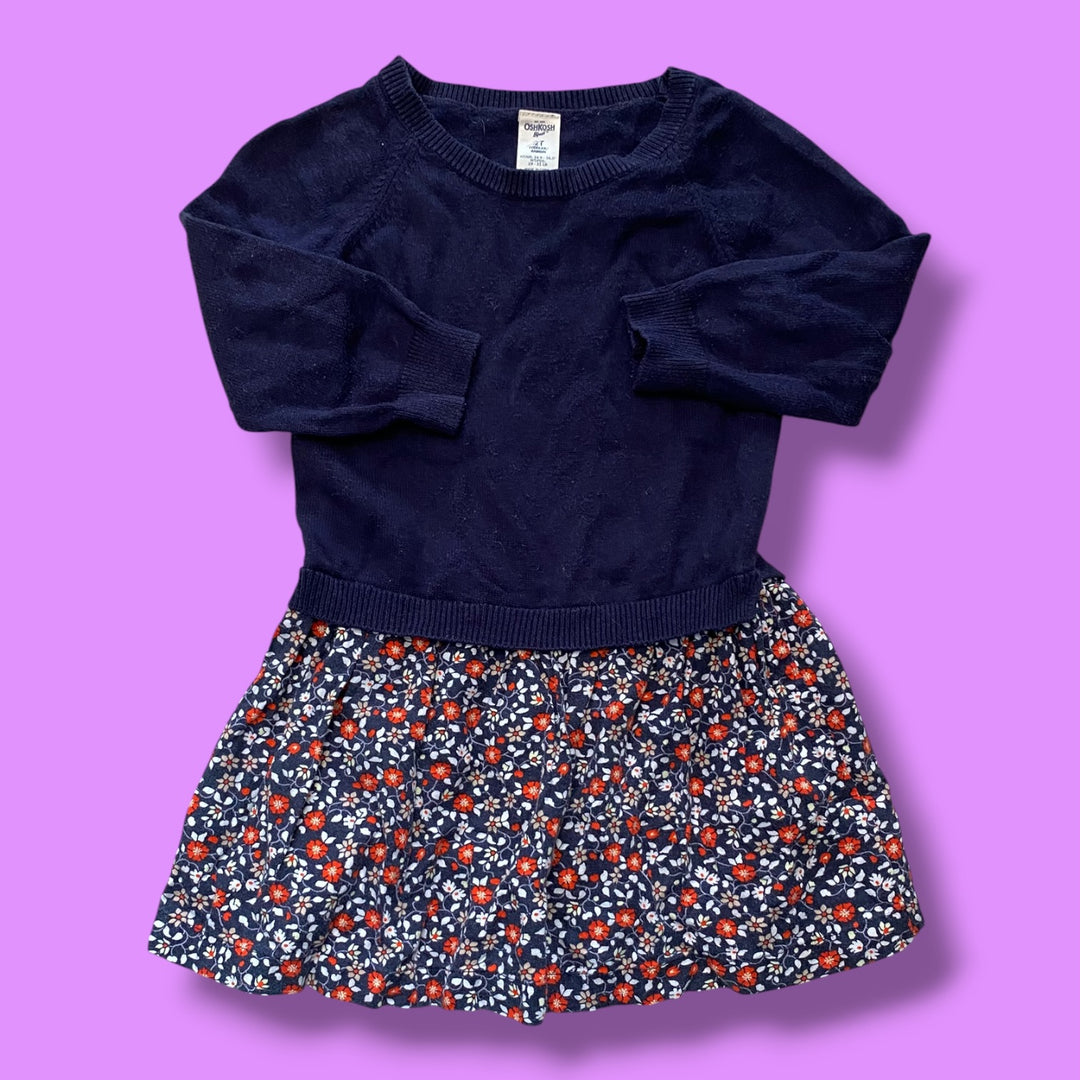 navy Oshkosh floral bottom dress, 2Y