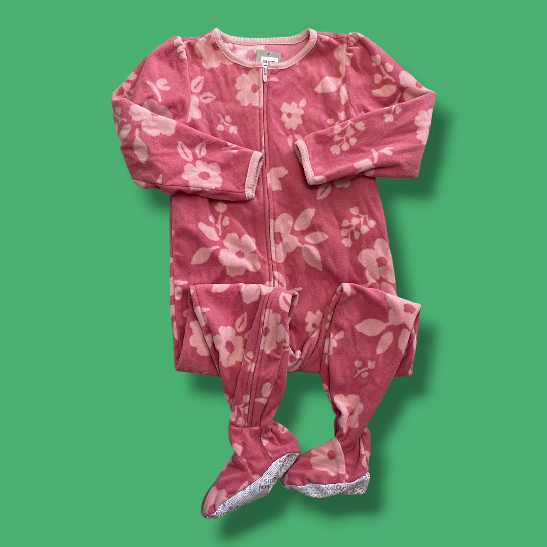 pink Simple Joys floral fleece sleeper, 4Y