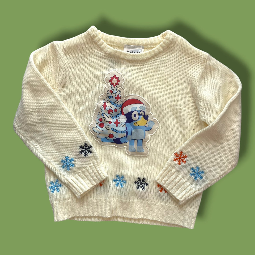 White Bluey Christmas  Sweater, 4Y