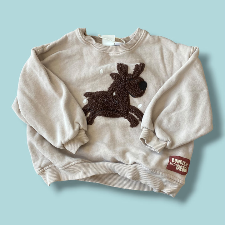 taupe Zara reindeer crewnexk sweater, 6y