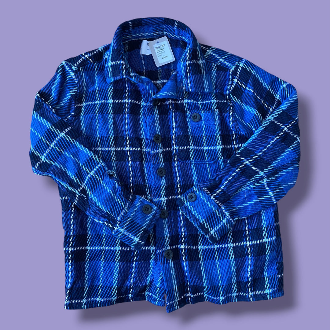 blue Old Navy plaid button up long, 5Y