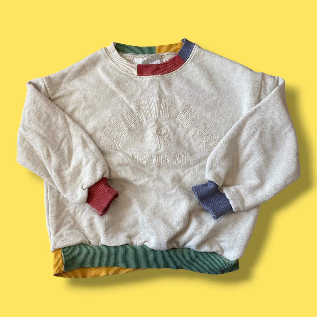 white Zara crewneck sweater, 6Y