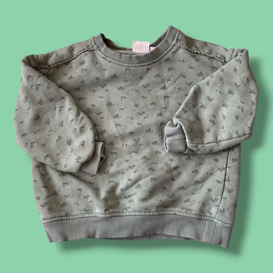 Green Zara floral crewneck sweater, 4Y