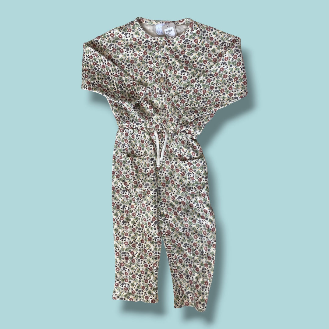 green/red Zara floral romper, 3-4Y