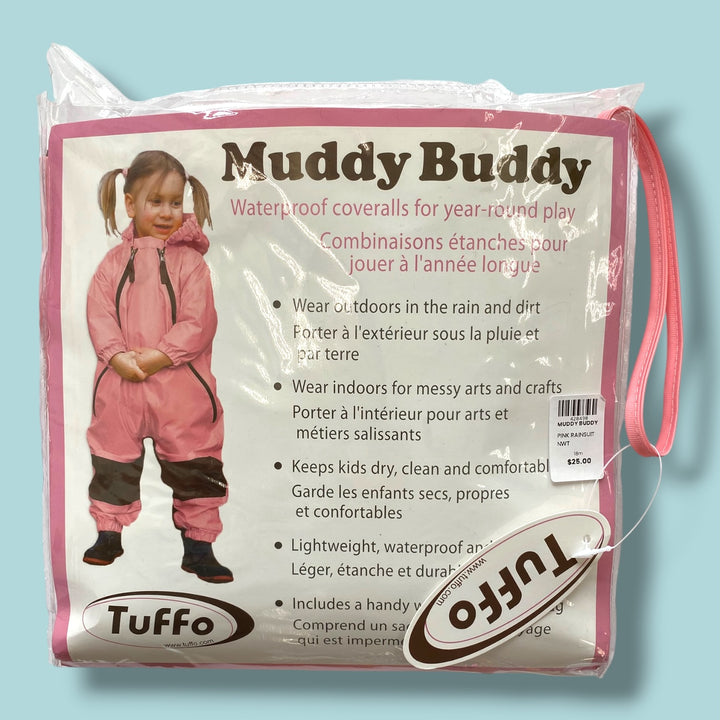 pink muddy buddy rainsuit nwt, 18m