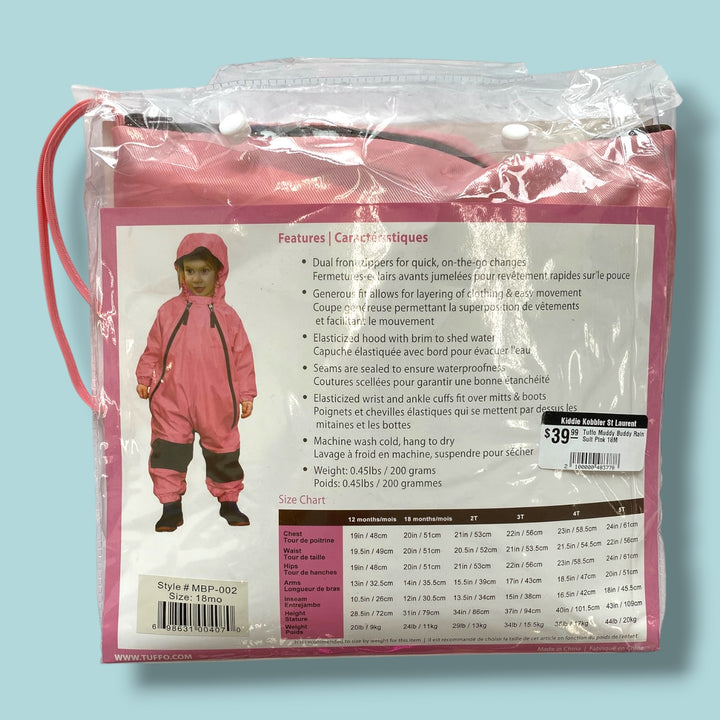 pink muddy buddy rainsuit nwt, 18m