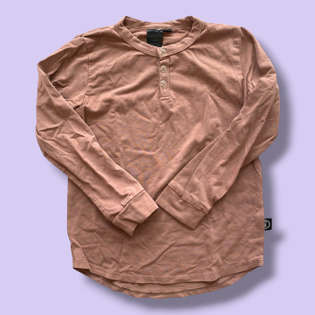 taupe Wooly Doodle button long sleeve, 5y