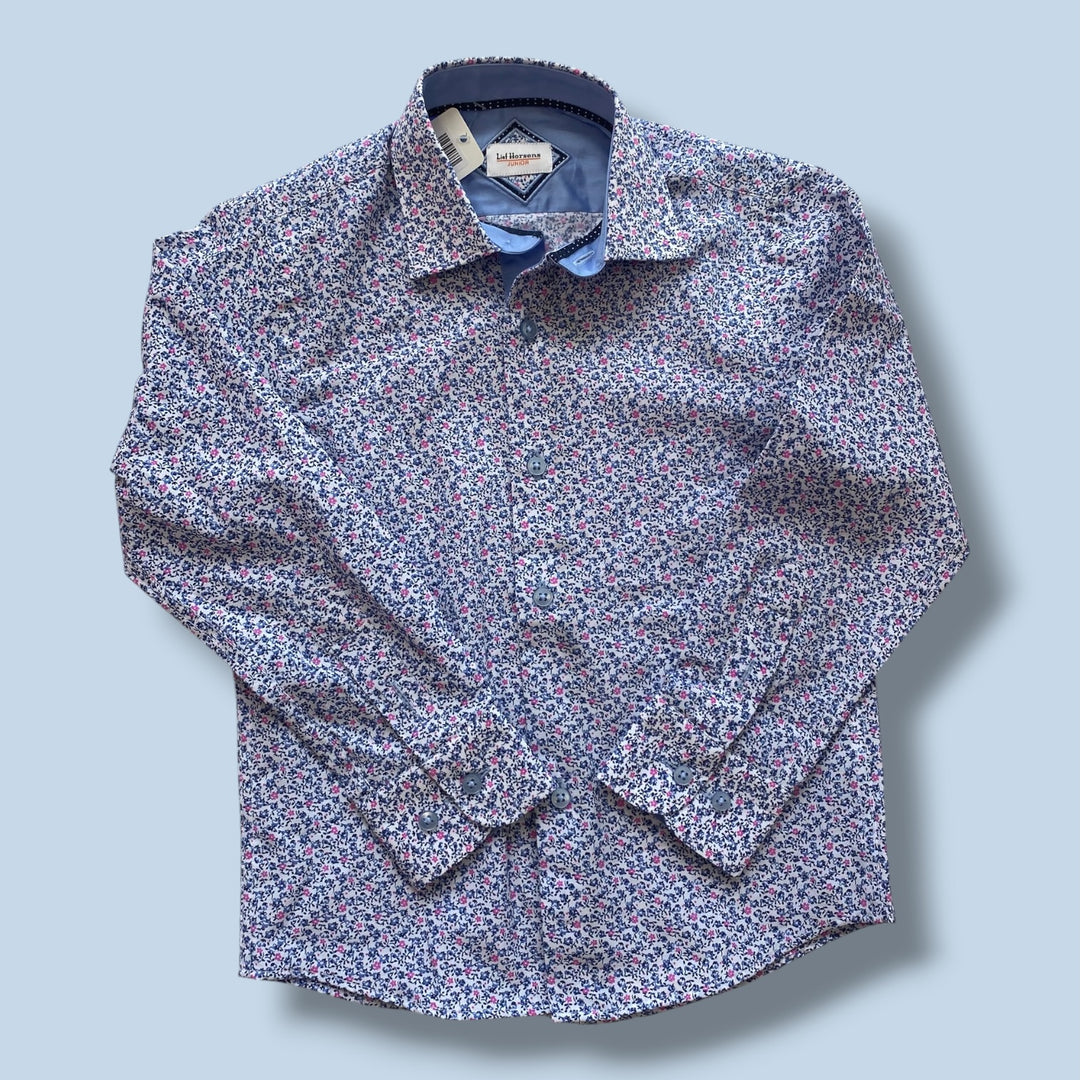blue lief horsens flower button down, 8-10y