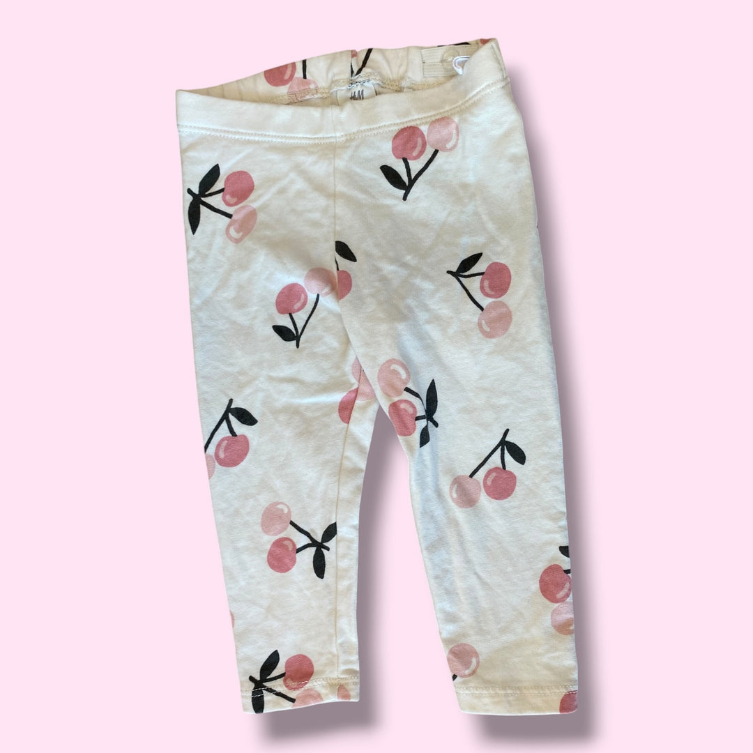 White H&amp;M cherry leggings, 9-12m
