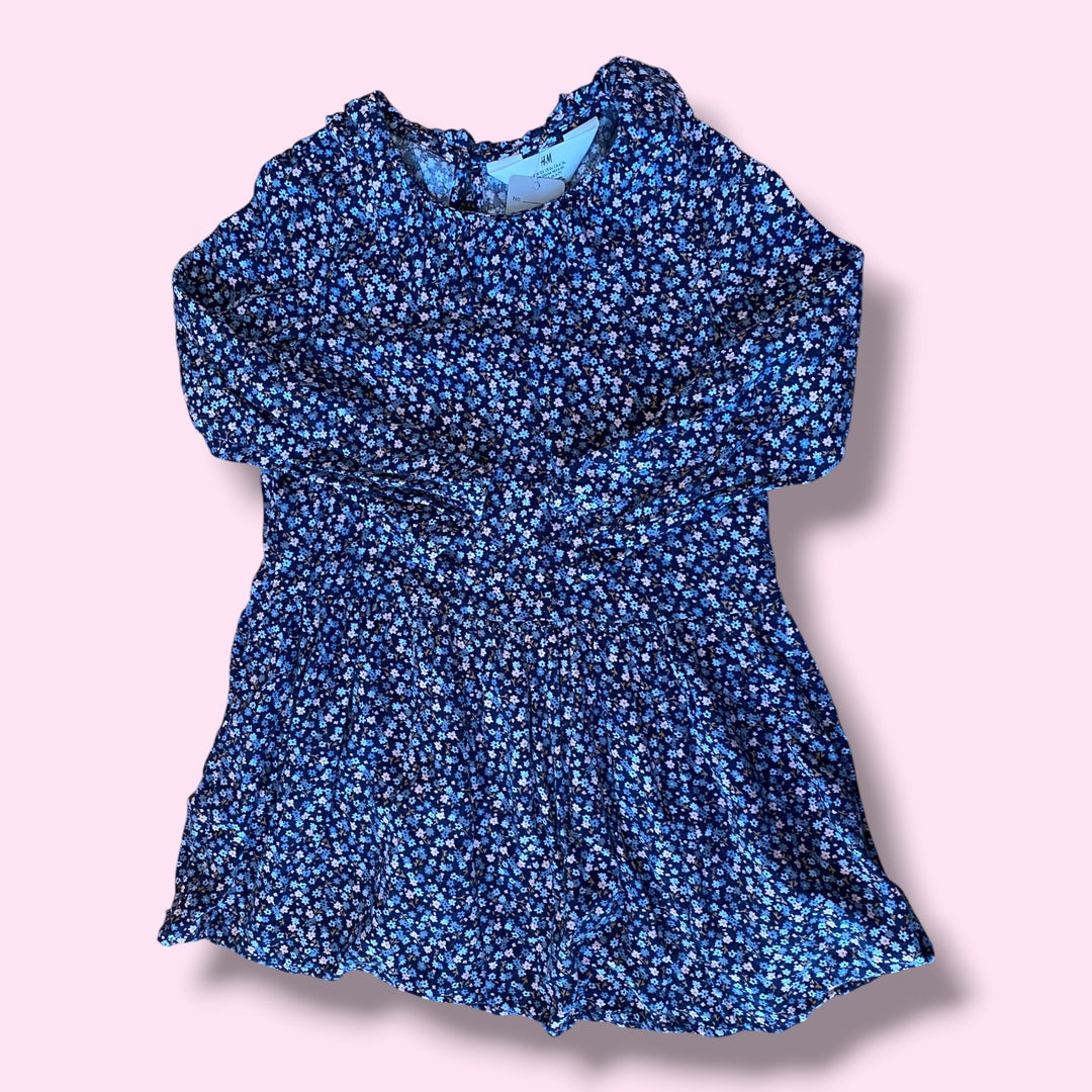 navy H&amp;M floral dress, 6-7Y