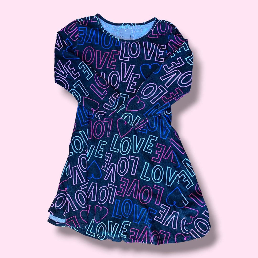 Black Bella &amp; Birdie LOVE print dress, 10-12Y