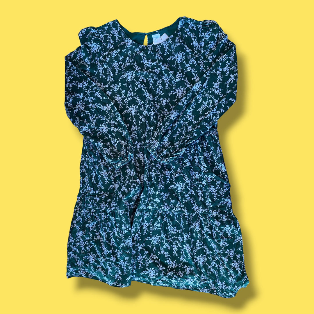 Green Gap floral ribbed dress, 12Y