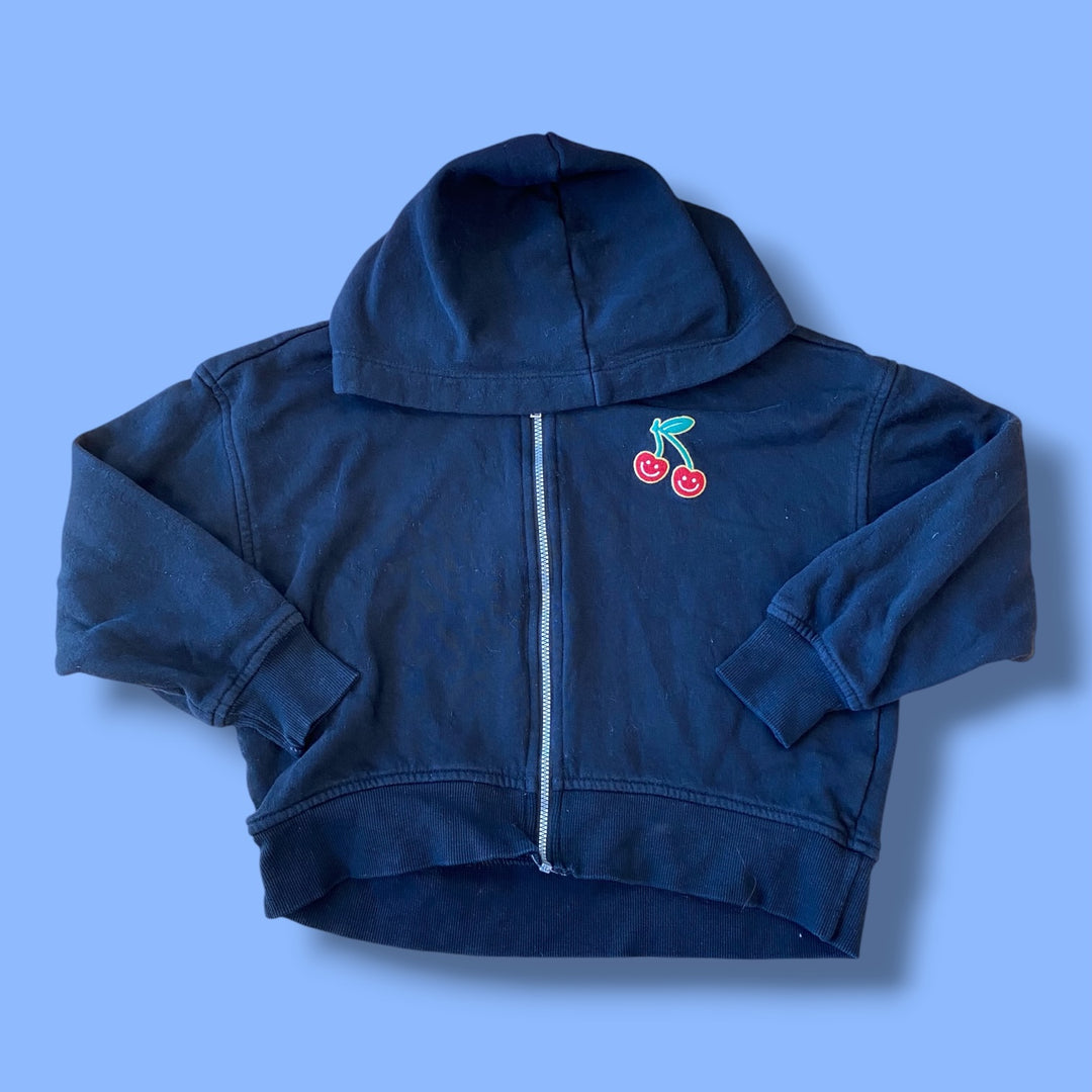 Black Old Navy cherry zip up, 8Y