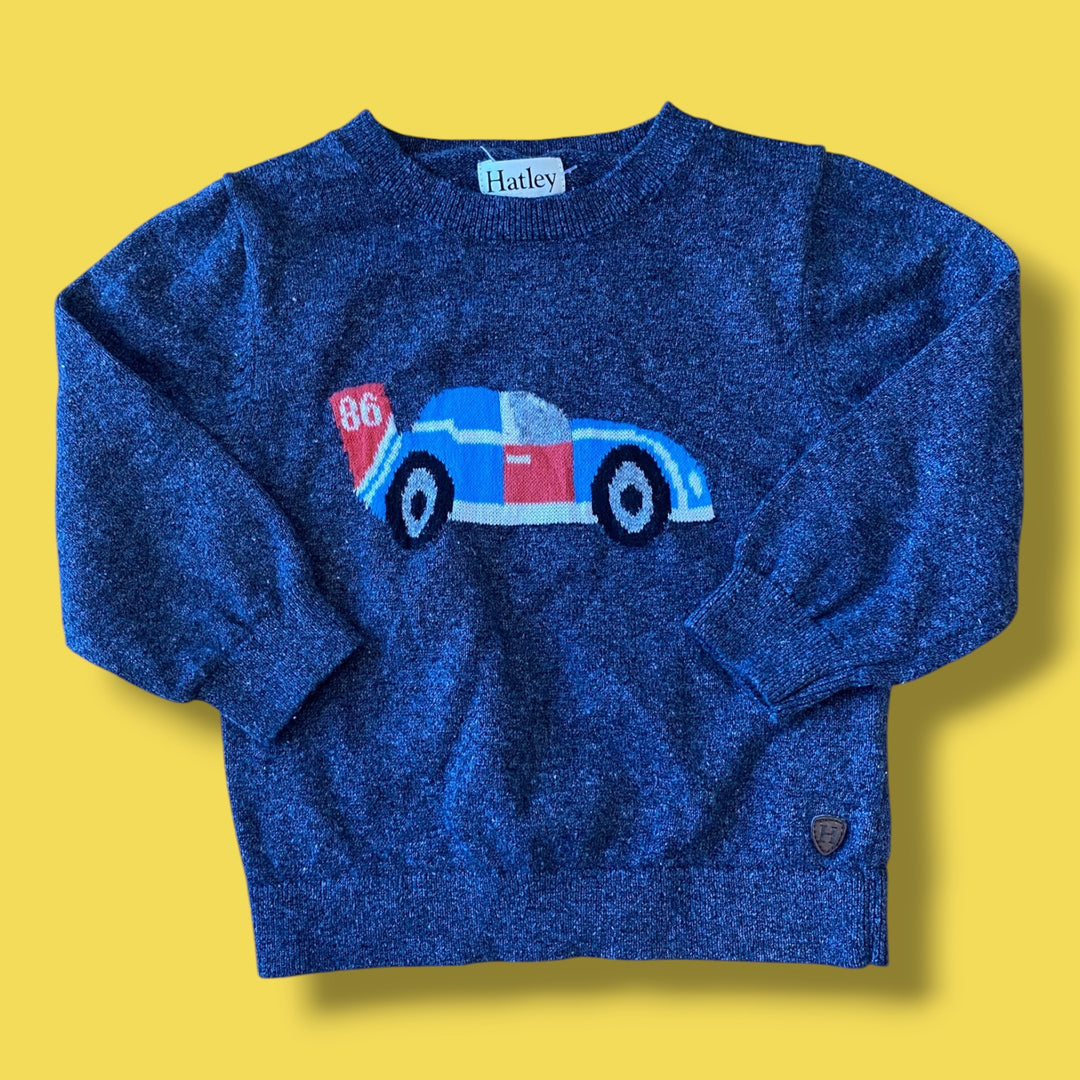 Blue Hatley racecar knit sweater, 12-18m
