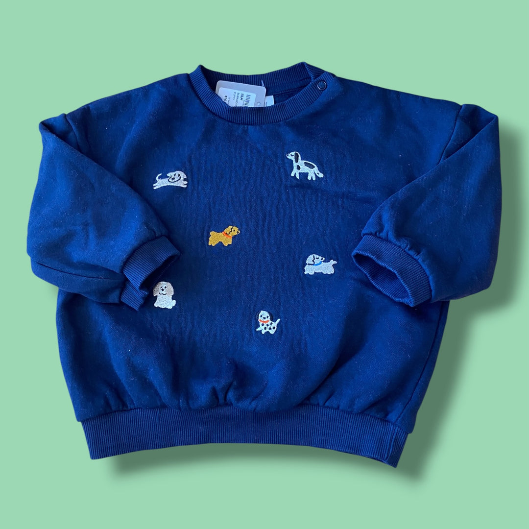 navy H&amp;M embroidered puppy sweater, 18-24m