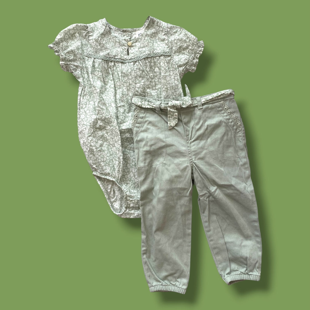 green baby bgosh 2 piece set, 2y