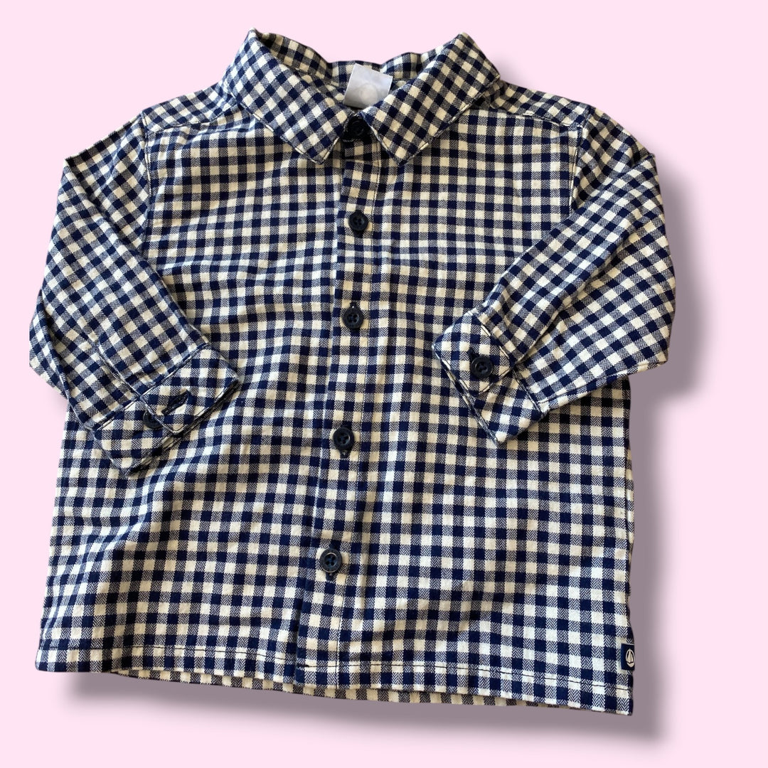 Blue Petit Bateau plaid button up long, 18m