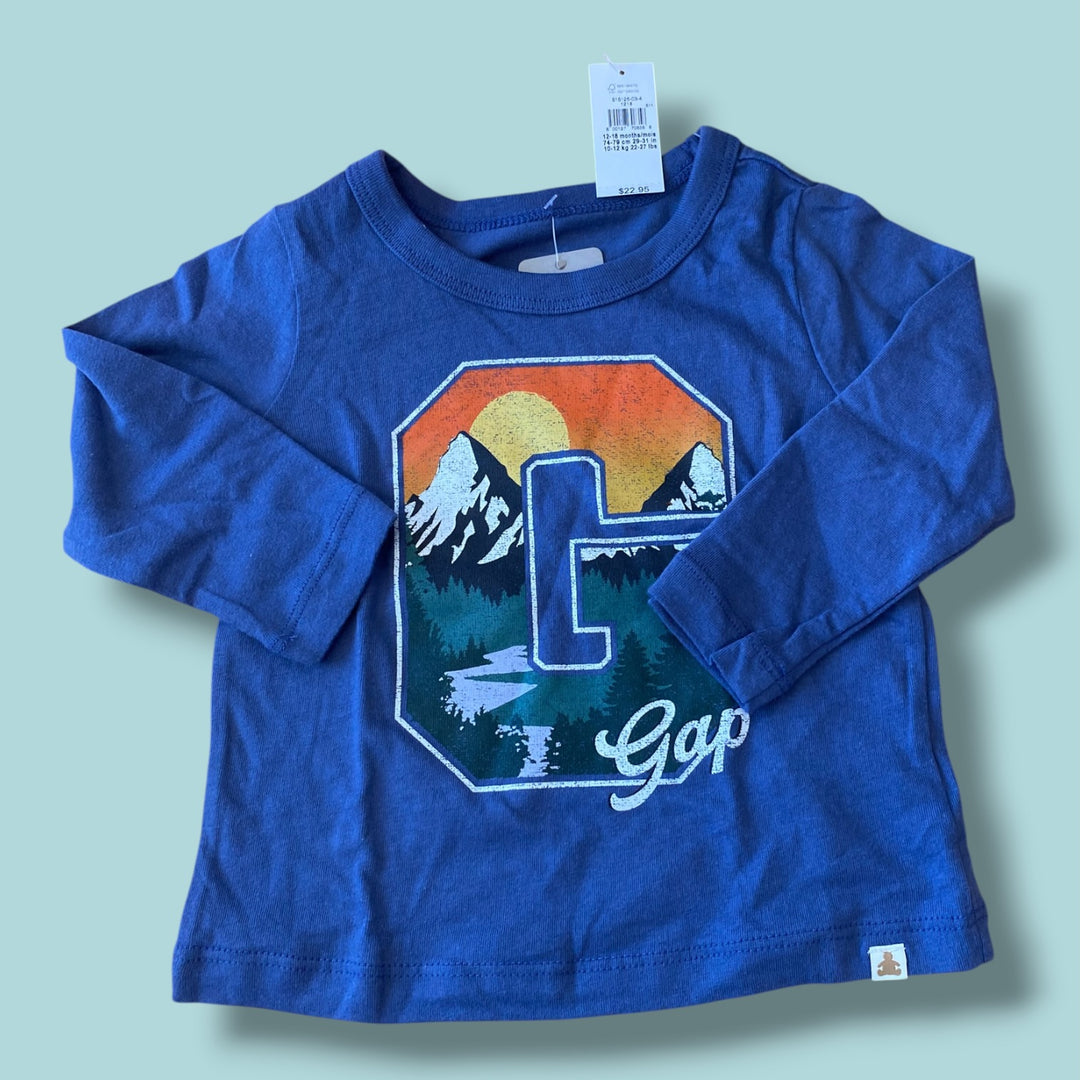 Blue Gap graphic long sleeve, 12-18m