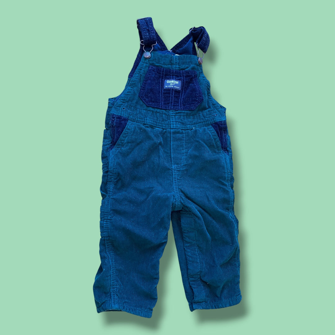 Green Oshkosh ribbed overalls, 18m