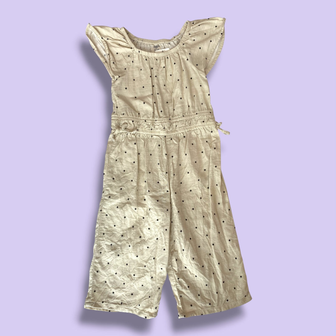 cream oshkosh polkadot romper, 2y