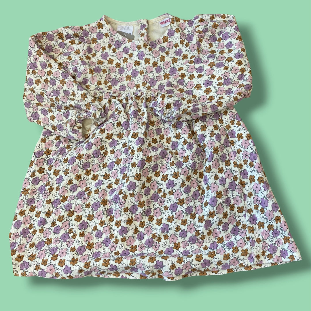 pink/cream Zara floral dress, 2-3Y
