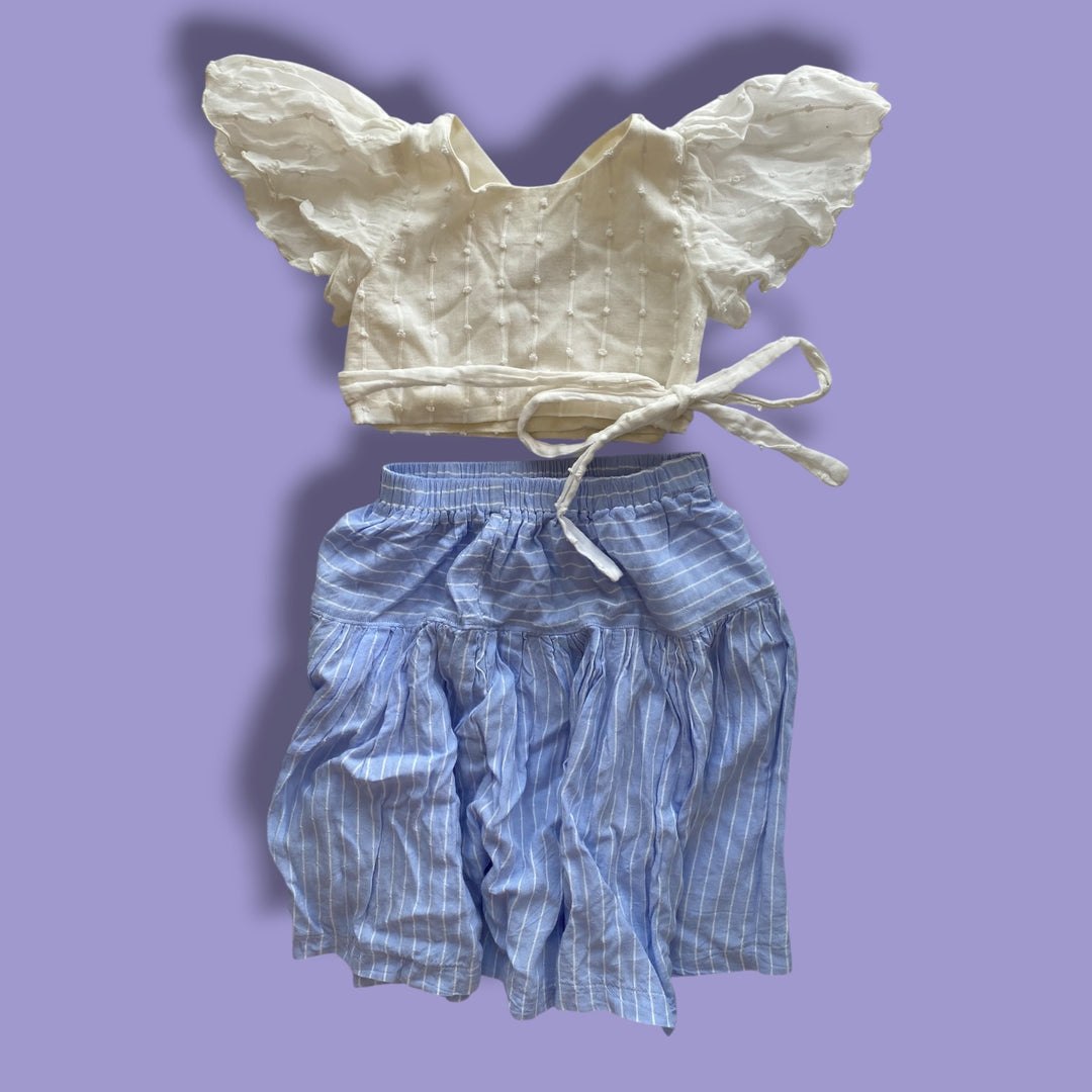 blue Small Shop handmade tie wrap top and skirt set, 2/3y