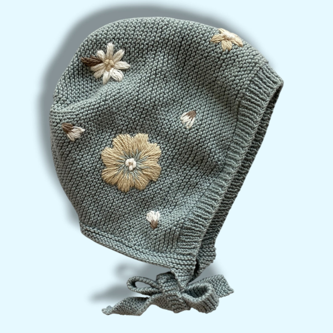 blue shirley bredal cotton floral bonnet, 18-24m