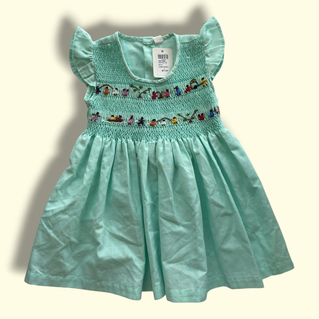 green Vintage vintage tie back embroidered dress, 1y