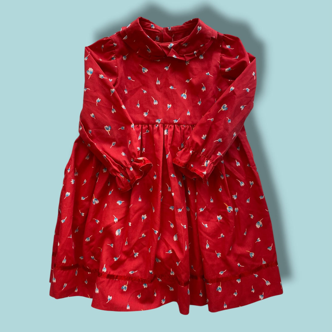 red Vintage vintage handmade flower dress, 2y