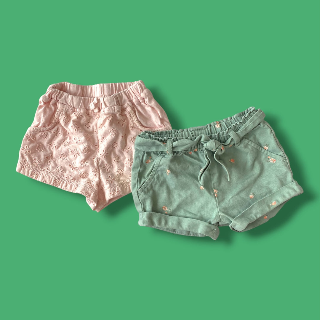 pink/green  set of mix shorts, 6-9m