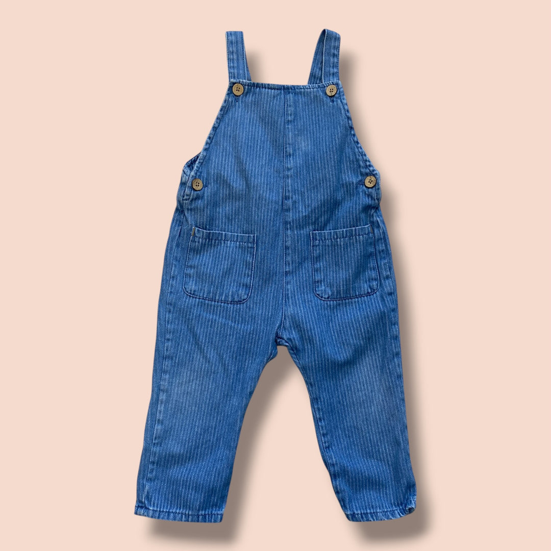 Blue Zara striped overalls, 12-18m