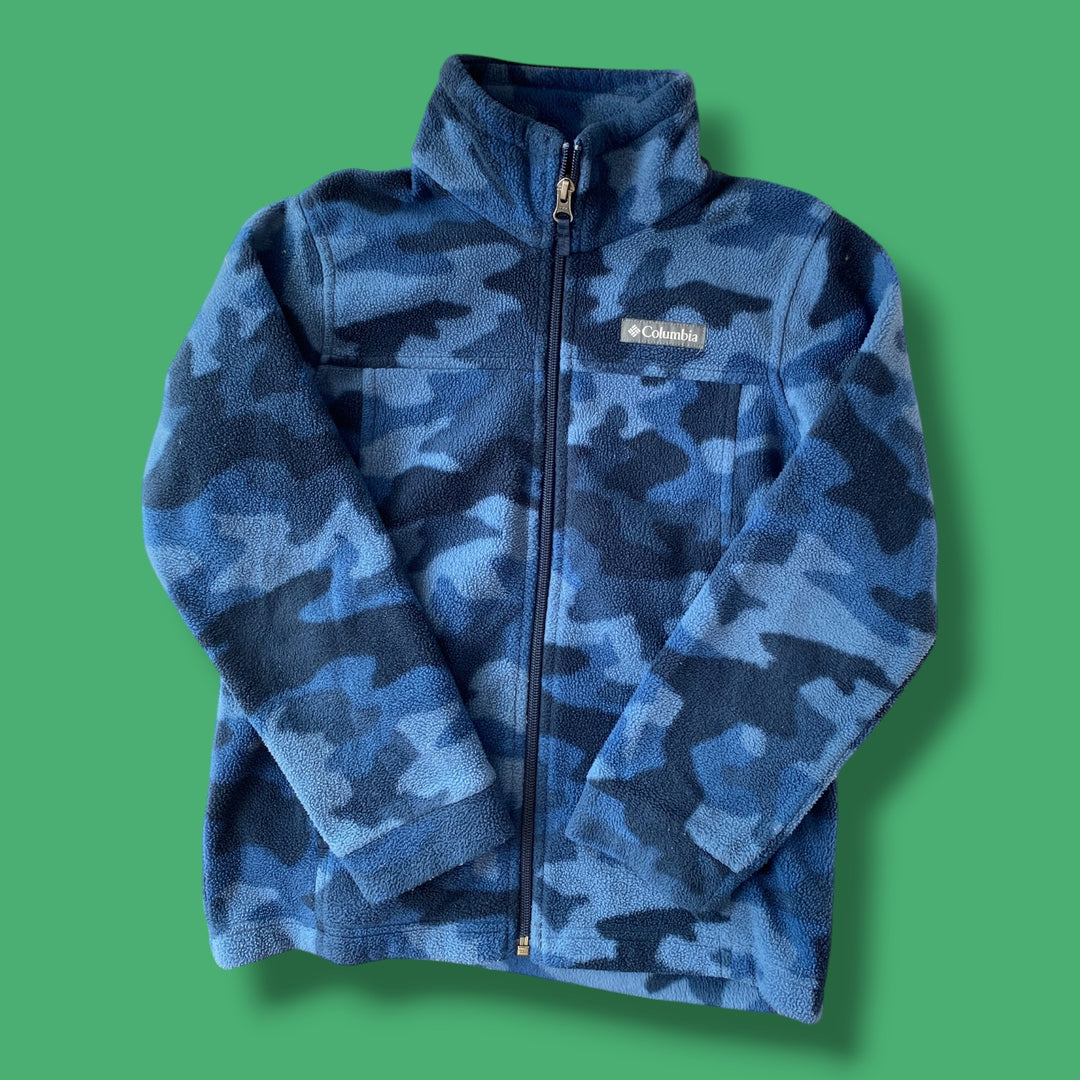 blue camo Columbia fleece zip up, 8Y
