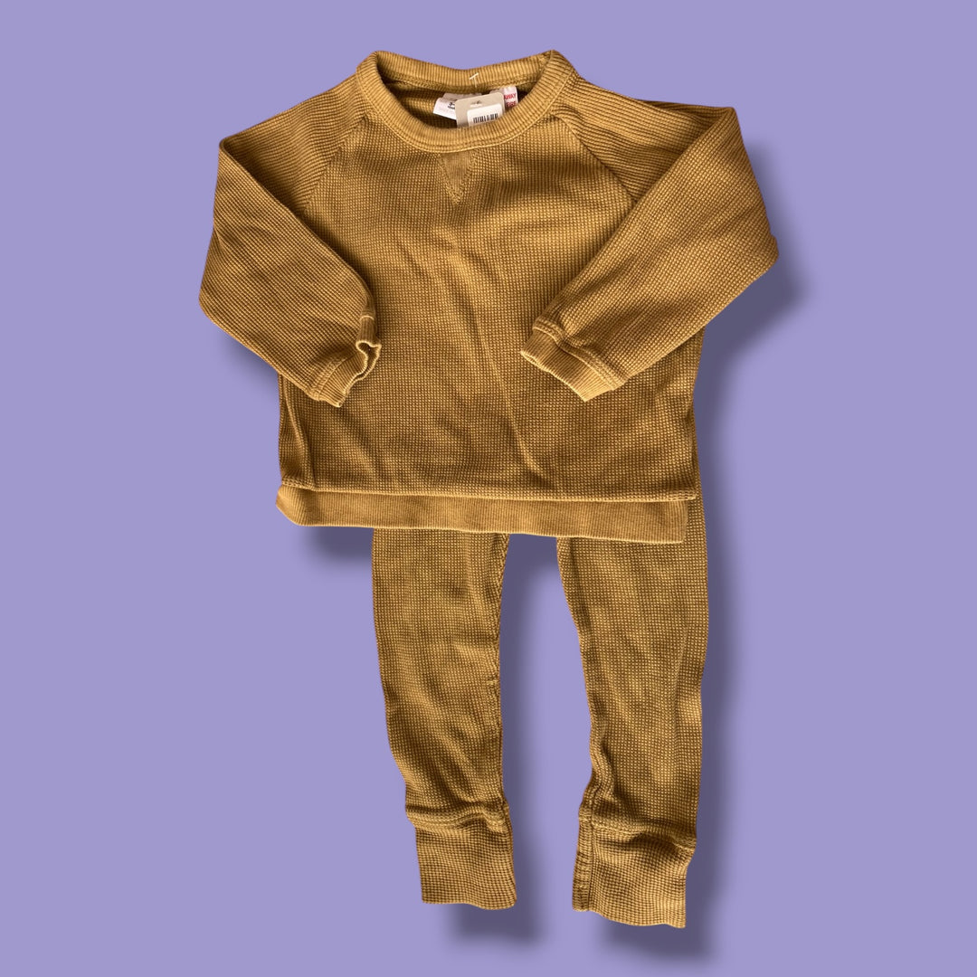 yellow Zara waffle knit set, 3-4Y