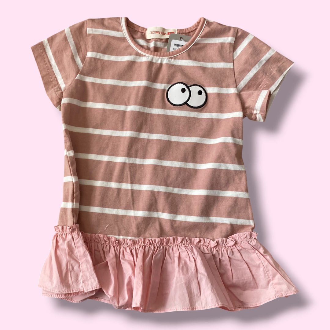 pink crown kids striped dress, 3Y