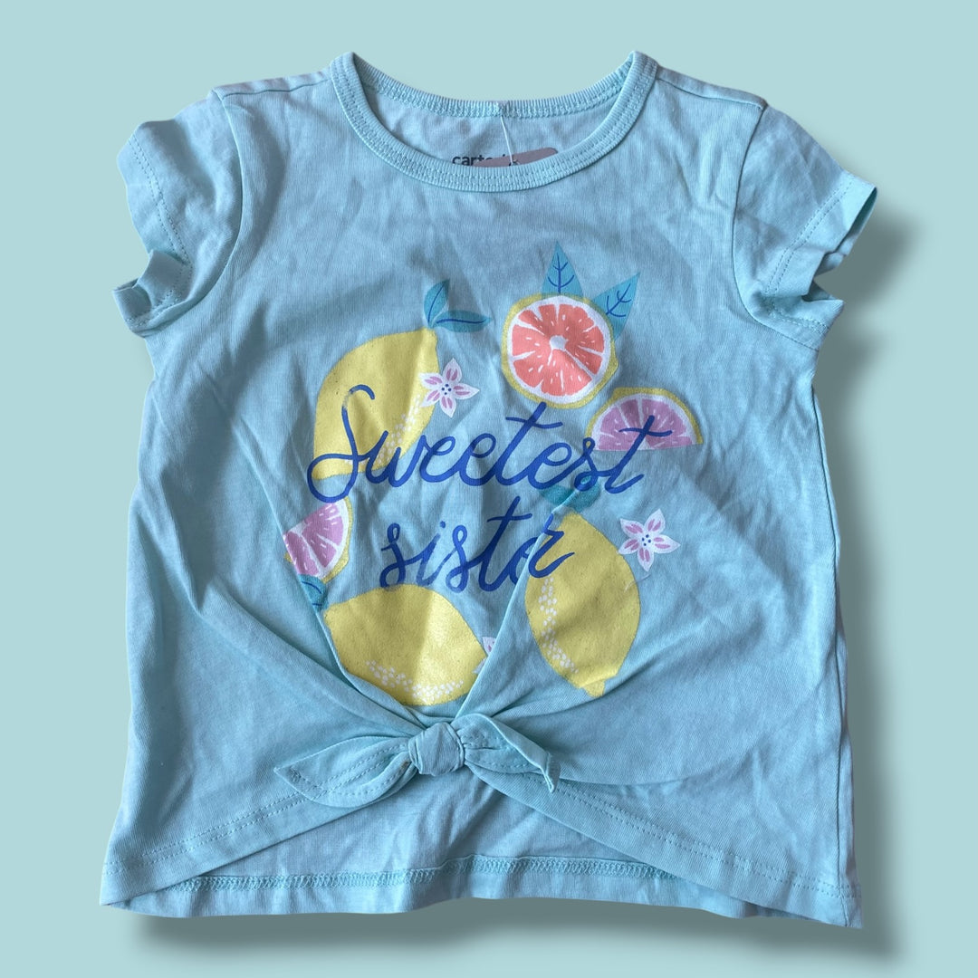 Teal Carters sweetest sister tee, 12m