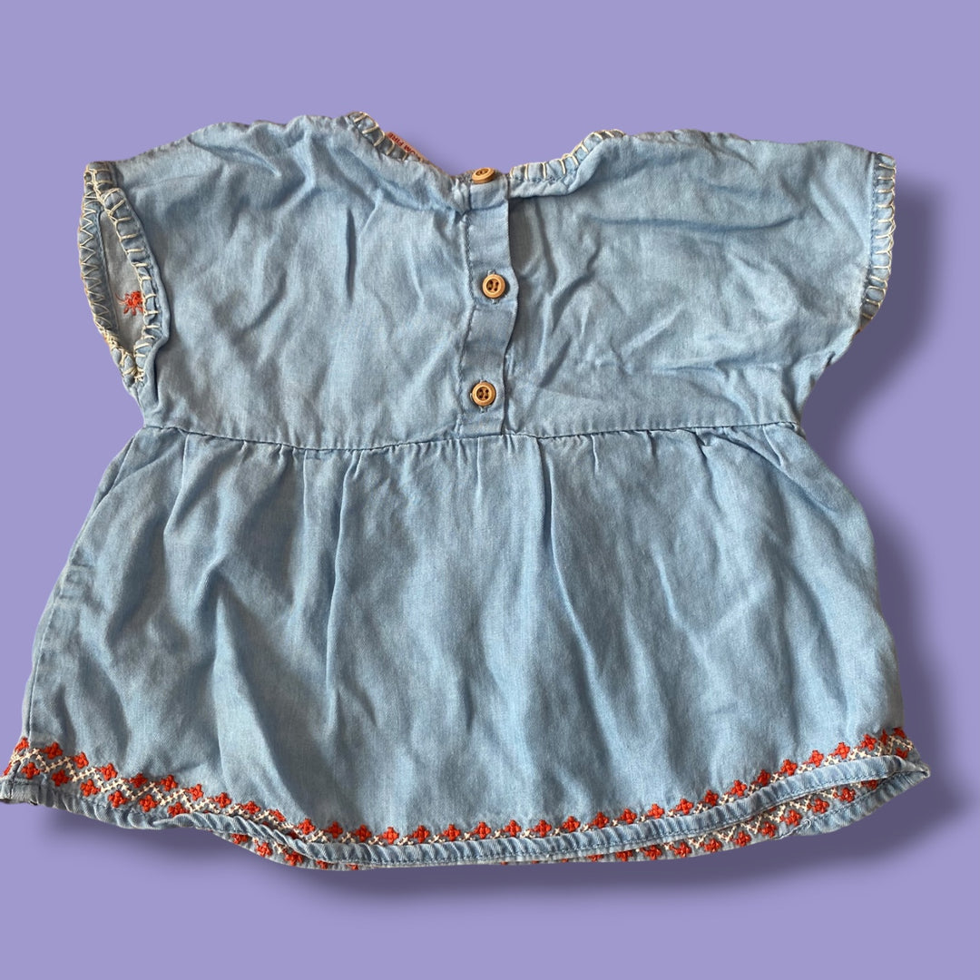 blue Zara embroidered tee, 9-12m