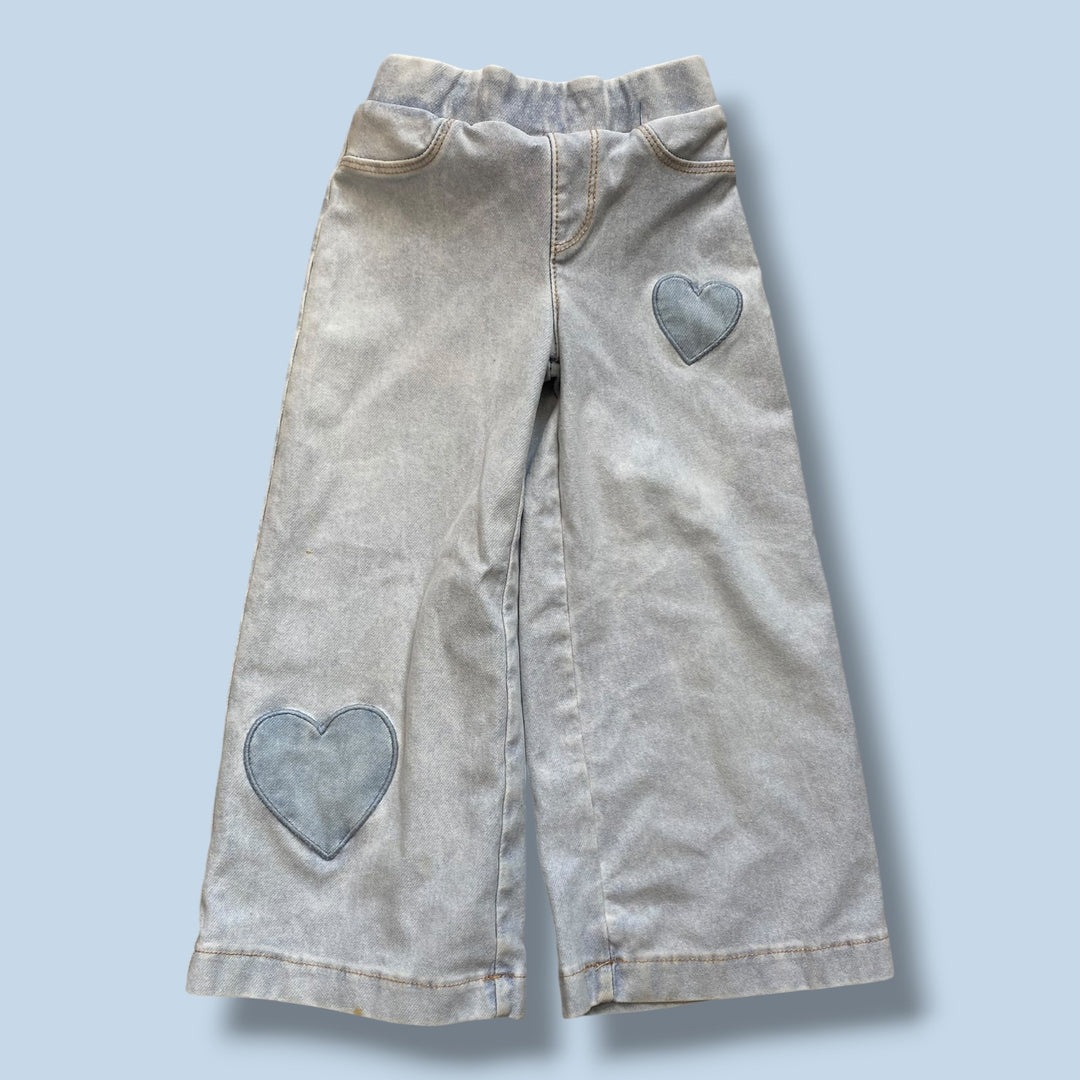 blue h&amp;m wide leg heart denim light mark, 2y