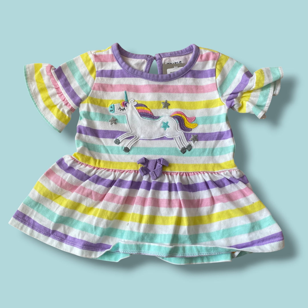 purple Pekkle striped unicorn tee, 12m