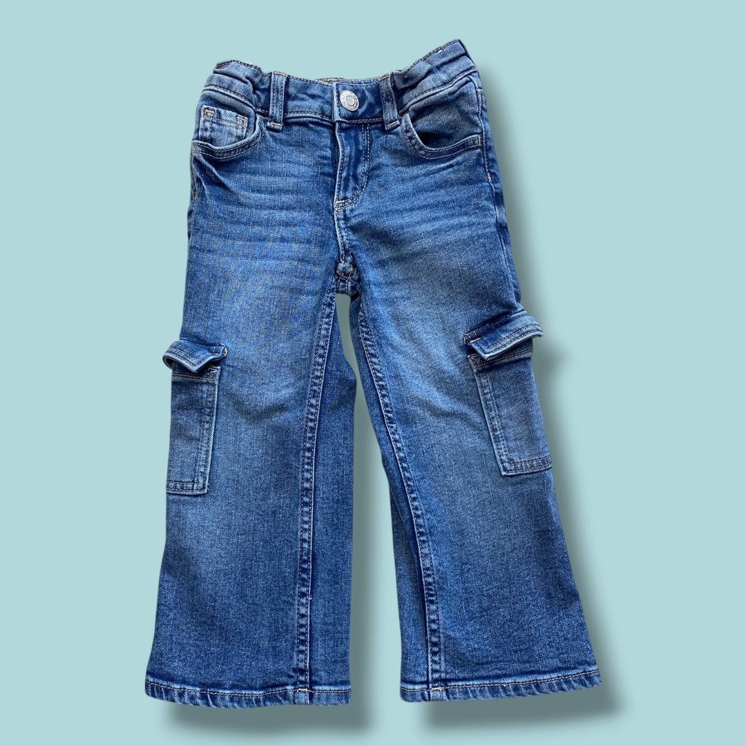 blue h&amp;m cargo denim, 2y