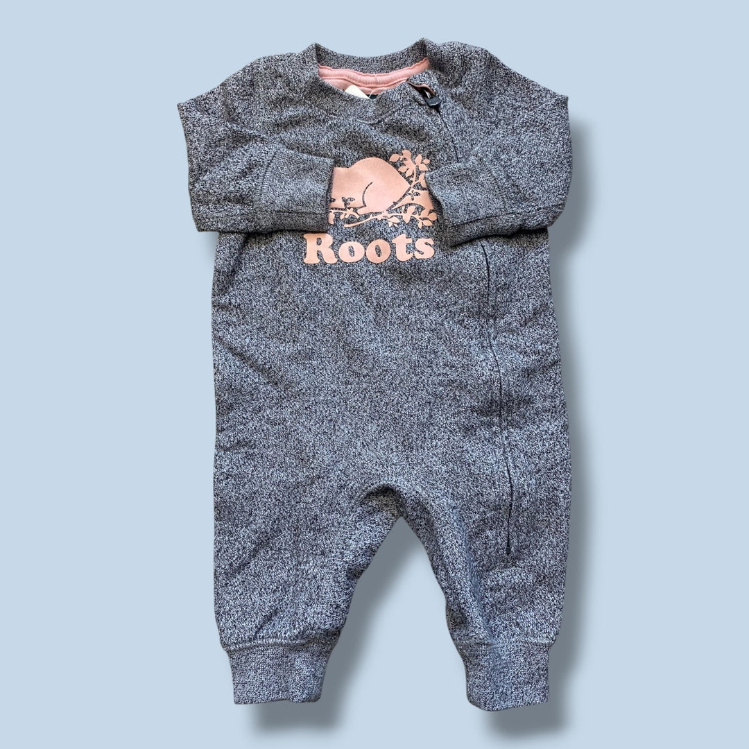 grey roots zip romper, 0-3m