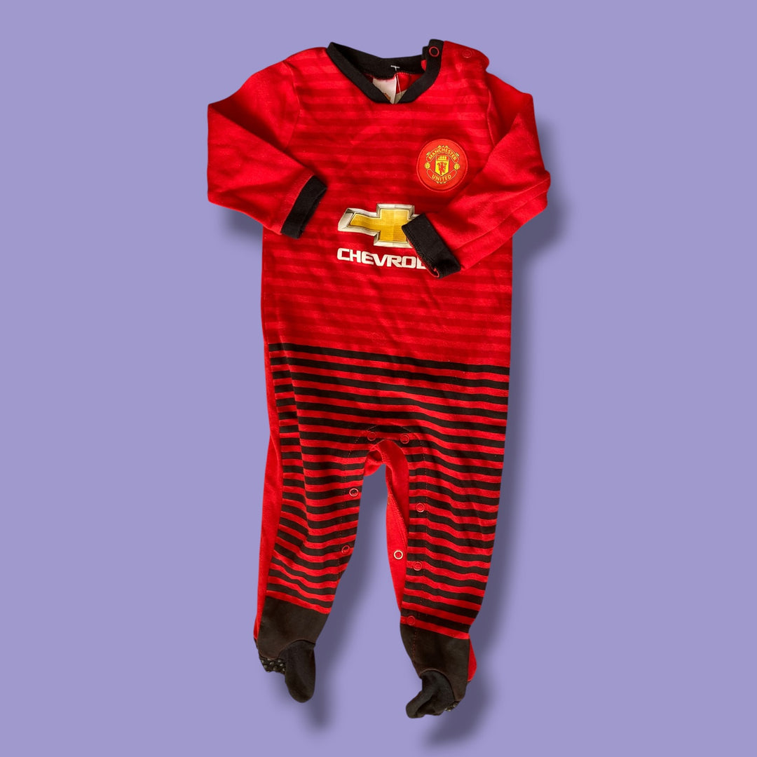 red Manchester United soccer romper, 9-12m