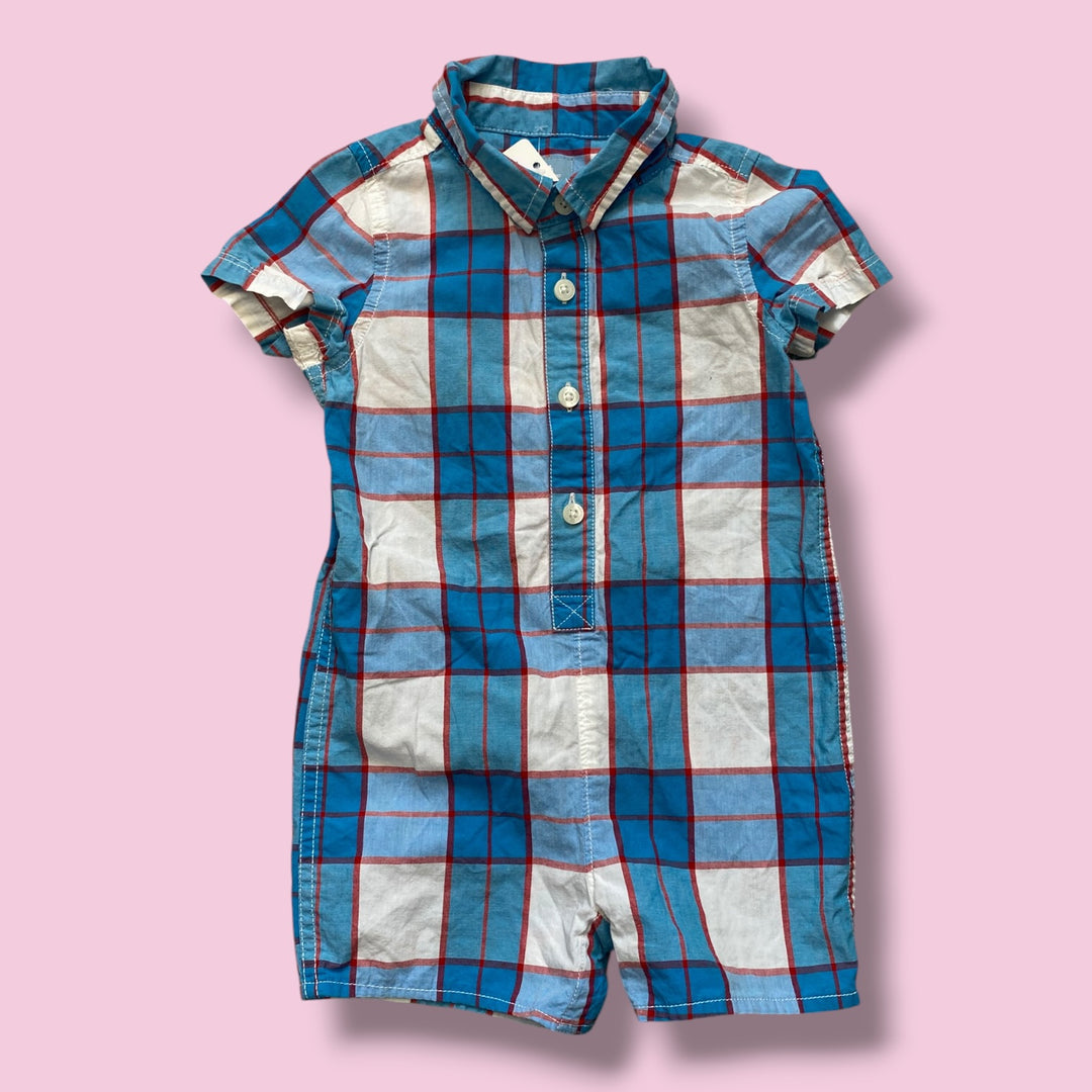 blue gap plaid romper, 18-24m