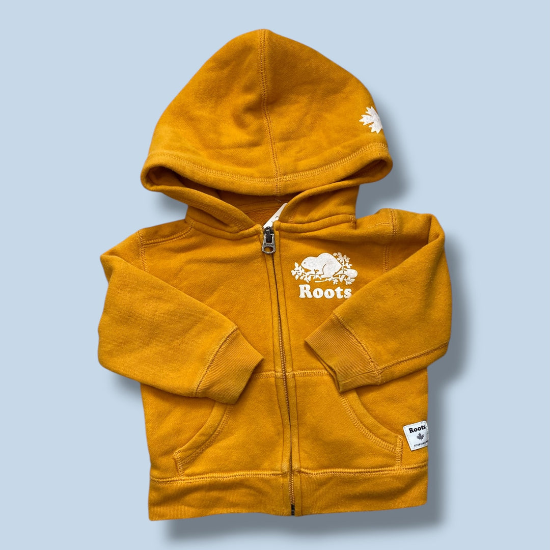 yellow Roots zip hoodie, 6-12m