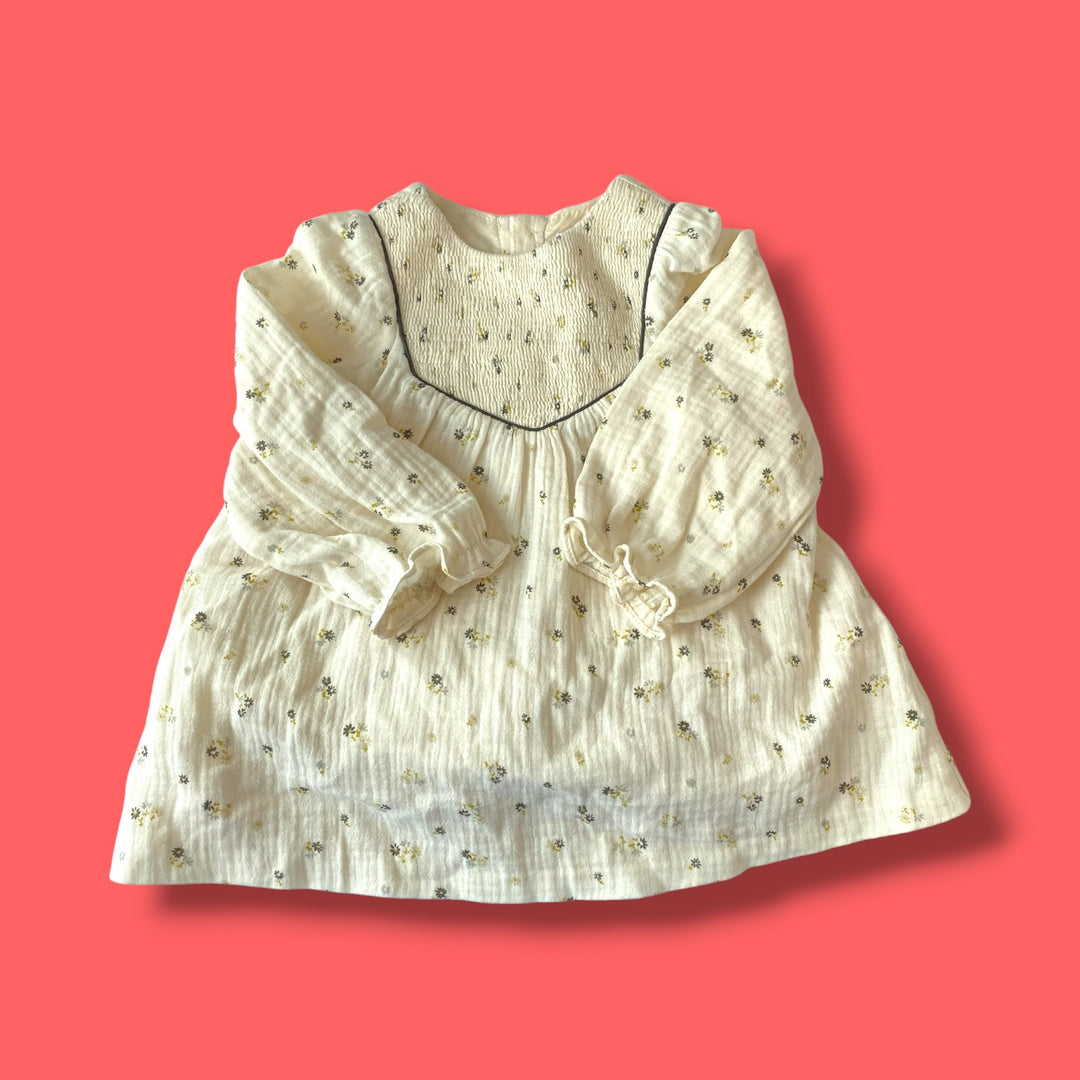 beige zara floral dress, 12-18m